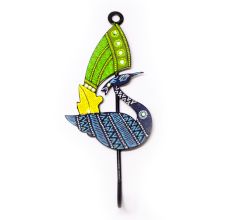 Handpainted Peacock Design Iron Wall Hook with Traditional Indian Art
